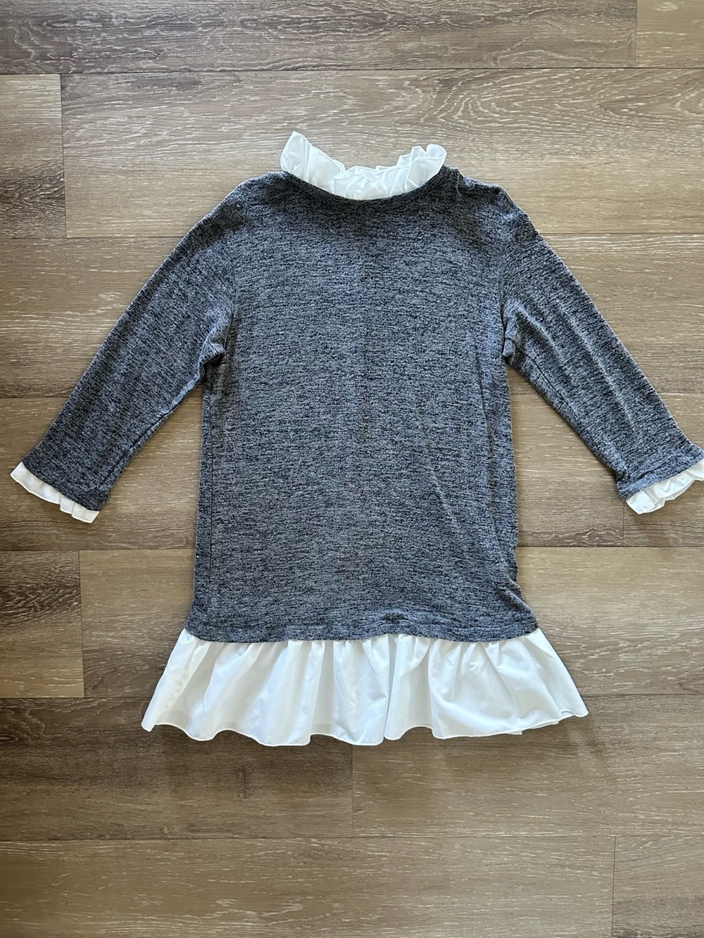 SHEIN Gray Knit Dress Top with White Ruffle Trim